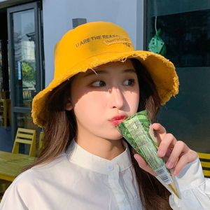 BELLEMODE Japanese Outdoor Cotton Embroidery Letter Soild Color Female Hat Fashion Bucket Hat Korean Style Cap