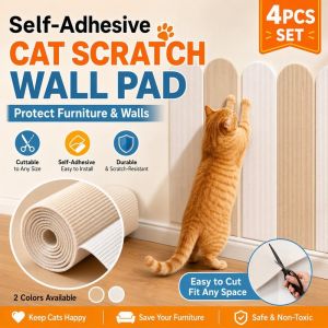 4pcs Cat Scratch Wall Pad Self Adhesive Cuttable Linen Scratcher Mat Sofa Wall Corner Protector