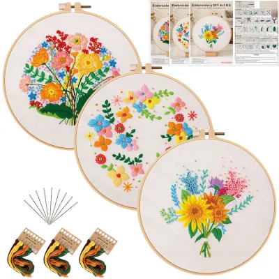 Embroidery DIY Art Kit / Flower Series Embroidery Needlework/Hand Embroidery/Beginner Embroidery/Set Sulaman/花朵系列刺绣材料包
