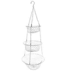 TRANQUIL HUT นอร์ดิก ตะกร้าผลไม้แขวน พับเก็บได้ สามชั้น ตะกร้าเก็บขนม สร้างสรรค์และสร้างสรรค์ เป็นรูกลวง ชั้นเก็บผักลวด ของตกแต่งโต๊ะ