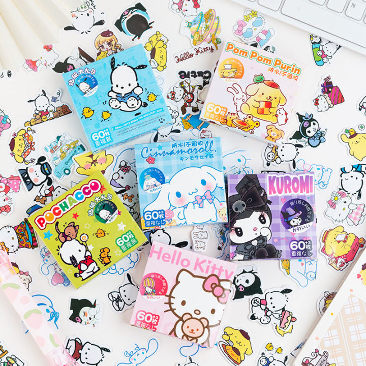 60pcs Hello Kitty Sticker Sanrio Anime Toy Girl Kawaii Stickers Cute  Stickered Pack Sticke Laptop Skin Kuromi My Melody Sticker