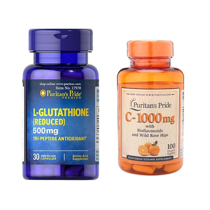 viên uống trắng da l glutathione 1000mg Combo viên uống trắng da L-Glutathione 500mg (30 viên) và vitamin C 1000mg  (100 viên nhộng)