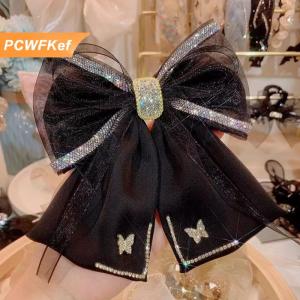 【PCWFKef】 Vải Rhinestone Pha Lê Kẹp Tóc Bướm Lưới Bow Clip Tóc Mùa Xuân Clip Cho Phụ Nữ Hàn Quốc Phong Cách Thời Trang Phụ Kiện Tóc