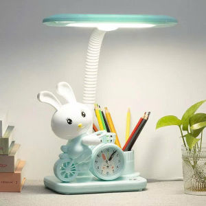 Đèn Học Chống Cận LED 6887 8W Cho Bé - Ánh Sáng Dịu Mắt Có Đồng Hồ Báo Thức Ống Cắm Bút Dễ Thương