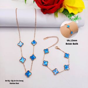 Set Kalung+Gelang Titanium Bunga Motif Kerang & Rainbow Uk 13mm Bolak Balik Anti Karat dan Anti Luntur.