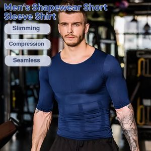Men‘s Shapewear Short Sleeve Shirt Body Shaping Tummy Control Top Compression Tight T Shirt Plus Size S-3XL