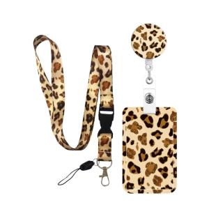 Holder and Neck Lanyard Set Leopards Print Identity Holder With Retractable Reel for Office