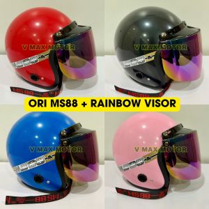 100% ORIGINAL MS88 HELMET + RAINBOW VISOR 57CM TOPI MURAH MS88 Helmet Motorcycle Topi Keleder Murah MS88 Topi