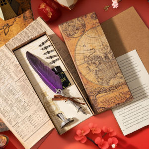 European-Style British Caiyu Dipped in Water Feather Pen R Metal Map Pen Kit Gift for Teachers Friends and Colleagues