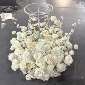 Wedding Table Centerpiece Candlestick Decor Garland Flower Wreath Crown White Rose Floral Arrangement Christmas Event Party Prop