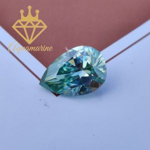 (Size 8x14 mm) Kim cương nhân tạo Moissanite giác cắt Pear màu xanh lá