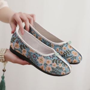 ZEEMIN Women Canvas Print Flat sole Shoes Ethnic Style Spring Autumn New Round Tod Shallow Slip On Light Breathable Hanfu Shoes