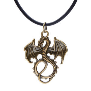 Leather Rope Bronze Dragon Pendant Necklace Vintage Jewelry