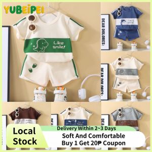 【Local Stock】100% Cotton Childrens Sports Suit Comfortable And Breathable Short Sleeved+shorts 2pcs Set Fashionable Childrens Clothing
