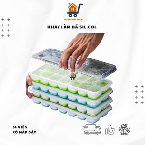 Khay Làm Đá Silicone 14 Ô Có Nắp Đậy Tiện Lợi – Dẻo Dễ Lấy Đá Làm Thạch Rau Câu Chịu Nhiệt Tốt