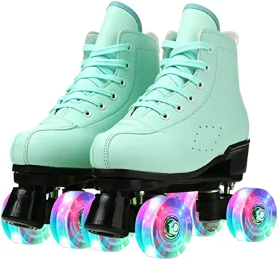 Adult Roller Skates - Double Row Wheels Cowhide and PU Leather Suitable for Beginners with Europe Size Standard
