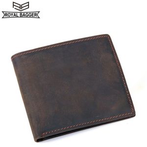 Royal Bagger Card Clip Short Wallet For Men Crazy Horse Leather Casual Fashion Purse Europe Man Retro Genuine Cow Leather Coin Purse