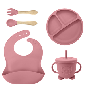 5PCS จานข้าวเด็ก กินข้าว เด็ก 6 เดือน จานซิลิโคนเด็ก ฆ่าเชื้อได้ baby feeding set