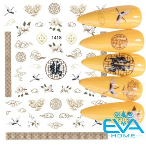 Sticker Dán Móng Tay 3D Dạng Decal Dán Chống Nước Hoạ Tiết Hoa Văn Phong Cách Cổ Trang Trung Hoa JO1416