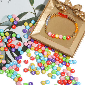 100pcs Multicolor Acrylic English Letter Beads Round Flat Alphabet Beads For Jewelry Making DIY Couple Bracelet Necklace