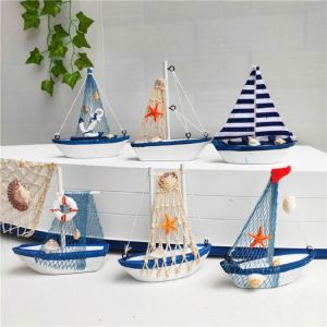 SDFBN Fashion Creative Fishing Boat Garden Wooden Crafts Birthday Gift Photo Props Sailboat Ornaments Miniature Figurines Sailing Model Micro Landscape Sailing