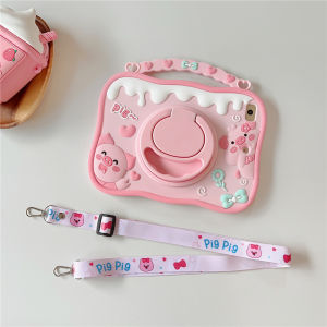 Cho Apple iPad 10th 9th 8th 7th 10.9 "10.2" 5th 6th Air Pro 5th 4th 3rd 9.7 "10.9" 10.5 "11.0" mini 1 2 3 4 5 6th Gen 7.9 "8.3" 2020 2021 2022 trẻ em máy tính bảng tay cầm Silicone đứng dễ thương chú heo màu hồng hoạt hình trường hợp với vai rãnh để bút