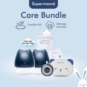 Supermama Lab Care Bundle | Air Plus Handsfree Electric Wearable Breast Pumps + Bottle Brush Set +  FREE Milk Storage Bags