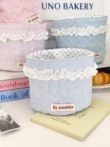 BHQ Korean Girl Bow Fabric Storage Basket Large Capacity Cosmetic Bag Desktop Storage Organize Basket