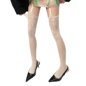 ถุงน่องสายรัดต้นขาตาข่ายลูกไม้สำหรับถุงน่องมีลวดลายชุดหนังผู้หญิงเข็มขัดที่ดึงถุงน่อง
