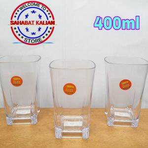 (6 PCS) GELAS PLASTIK MODEL PERSEGI GOLDEN DRAGON 851 400ML