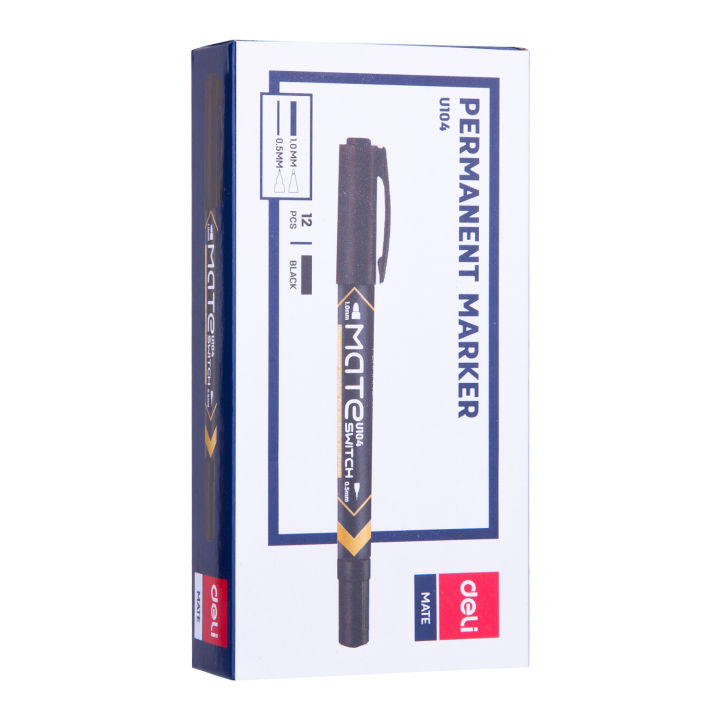 Deli Writing Instruments Deli Writing Instrument- Dual Tip Permanent Marker Black EU10420 12pcs ...