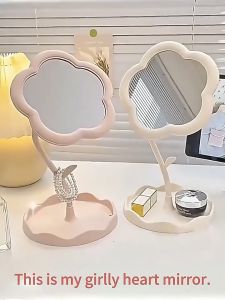 Ins Flower Makeup Mirror Girl Heart RotatableMirror Desktop Desktop Dressing MirrorDormitory Portable