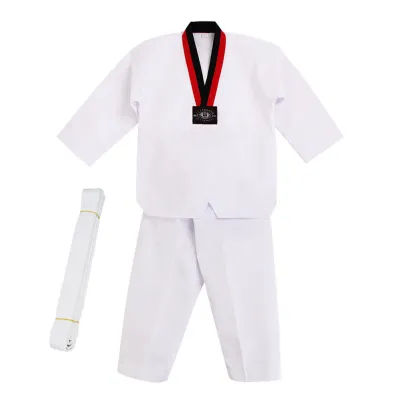 Local Spot Fast Delivery White Cotton Taekwondo Uniforms WTF Mooto Karate Judo Taekwondo Dobok Clothes Children Adult Unisex Long Sleeve TKD Clothing