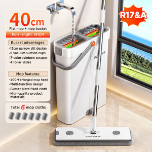 Joybos R17 Mop and Bucket Hands Flat Floor Mop Washable Microfiber Pads Included Wet and Dry Use Home Floor Cleaning System for All Floor Types and Windows