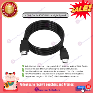 HDMI Cable 5ft 1.5m Male to Male – Full HD 1080p 144Hz | Ethernet Ready | HDCP Compatible | For TV PC Laptop Console Blu-ray Players PS4 PS3 XBox 360 Xbox One Nintendo Switch PC HDMI for Monitor to CPU