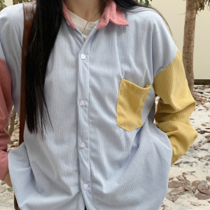 kemeja korduroi wanita kemeja lengan panjang korduroi tambal sulam Kemeja korduroi longgar antik