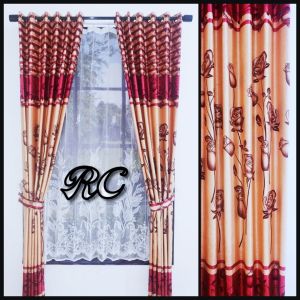 Tirai Kain Blackout Motif Bunga Tulip Elegan dengan Tali Pengikat dan Hook Cantolan - Gorden Jendela Import Mewah
