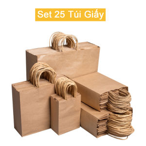 Set 25 Túi giấy Kraft có quai xách dùng đựng quà tặng thực phẩm cực bền đủ kích thước