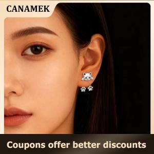 【 CANAMEK 】 Vintage Funny Silver Color Cat Earring For Women Cute Animal Cat Paw Back Hanging Earrings Party Banquet Jewelry Gift