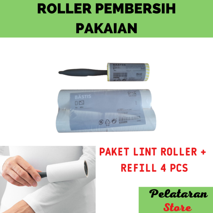 Rol Roller Alat Pembersih Penghilang Bulu Debu Baju Pakaian Lint Roller dan Refill 4 Pcs
