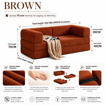 ILUOLAI Green 4-in-1 Futon Sofa Bed with L-Shaped Armrests – Floor Foldable Convertible Sofa Couch Removable Cover Space-Saving Fold-Out Mattress Lounge for Living Room Convertible Guest Bed