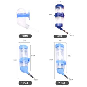 60ml/80ml/125ml/250ml Rabbit Water Drinker Rabbit Drinking Bottle Hamster Guinea Pig Hang Automatic Water Dispenser Feeder Hang Cage Drinker