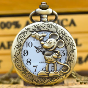 New Large Openwork Flap Quartz Pocket Watch  Animated Mickey Mouse Vintage Pendant Necklace Hanging Watch for Kids Gifts
