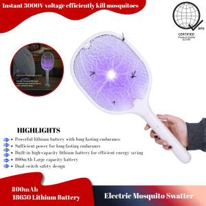 USB Charging Electric Fly Swatter with 800mAh Battery & UV Mosquito Killer for Home Pest Control - 18650 Lithium Battery Powered Safe & Durable Design