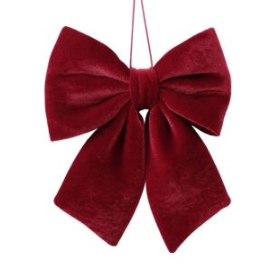 IDEAL Velvet Christmas Bow Flocking Red Christmas Decoration Baubles Versatile Christmas Hanging Ornament Christmas Tree