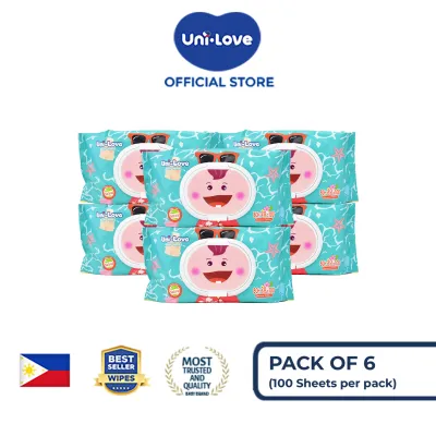UniLove Baby Wipes Summer Edition (Boy) 100s Pack of 6 - 99% Water| Hypoallergenic | Alcohol Free | No harmful chemicals | with Aloe Vera | Safe & Gentle | FDA Approved