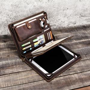 CONTACTS Genuine Leather Folio Case Pouch For iPad 10.5 inch Air 3 11 inch Tablet Protector for iPad 9.7 inch Air 2 Zippered Journal Holder