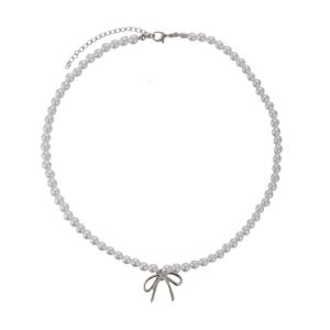 Chic Pearl Bowknot Pendant Necklace Fashionable Pearl Necklace Simple Bowknot Neck Chain for Daily Wear Party Dates