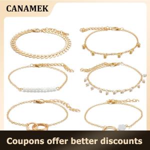【 CANAMEK 】 6Pcs set Boho Bracelet Set Women Tassels Leaves Circular Chains Bangle Jewelry