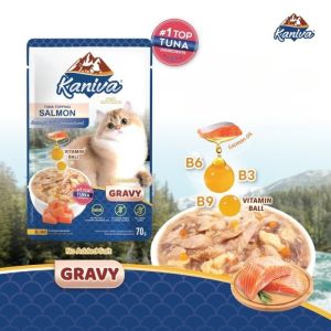 KANIVA Wet Food – Makanan Basah Gravy Tuna topping Salmon – Kemasan Pouch (70 gram)